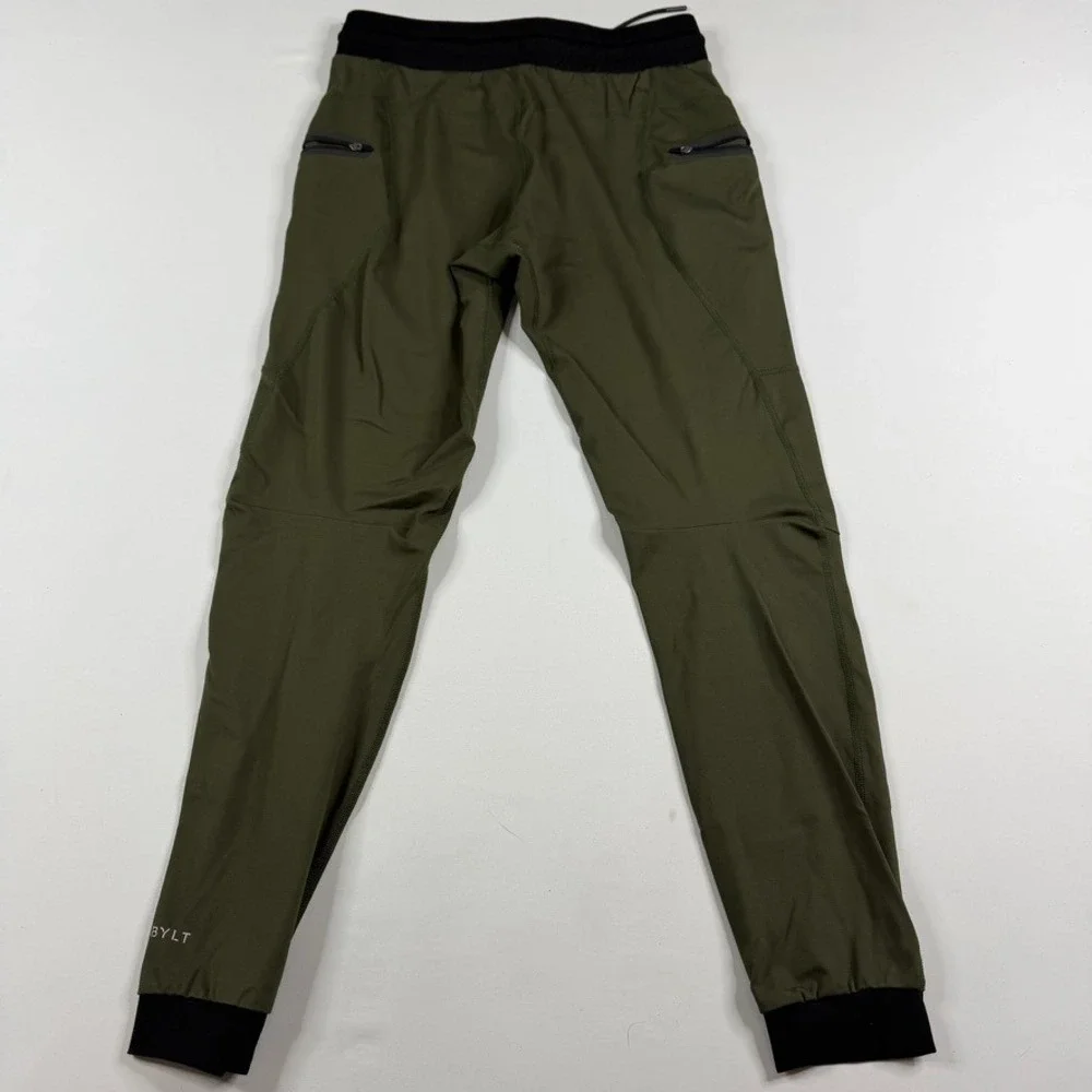 BYLT Premium Jogger Men Size Medium Olive Green Zipper Pockets Slim Fit Stretch